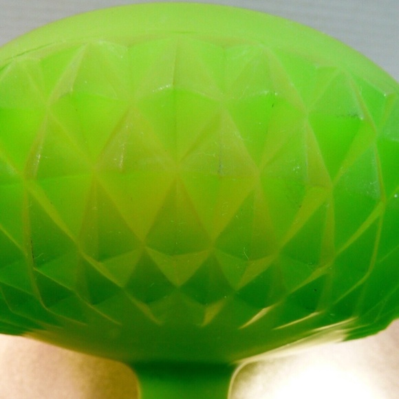 Indiana Glass Candy Dish Pedestal Bowl Green Footed Frosted Diamond Point - Picture 5 of 10